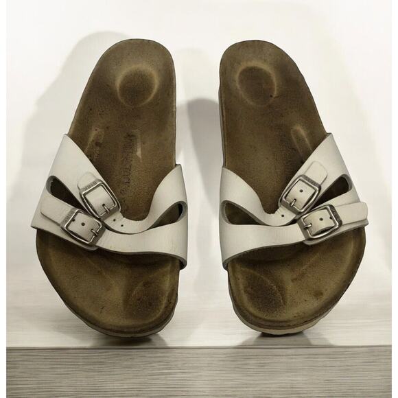 Birkenstock Shoes - Birkenstock Ibiza Double Strap Slides Open Toe White Cork Sandals EU 40 Womens 9